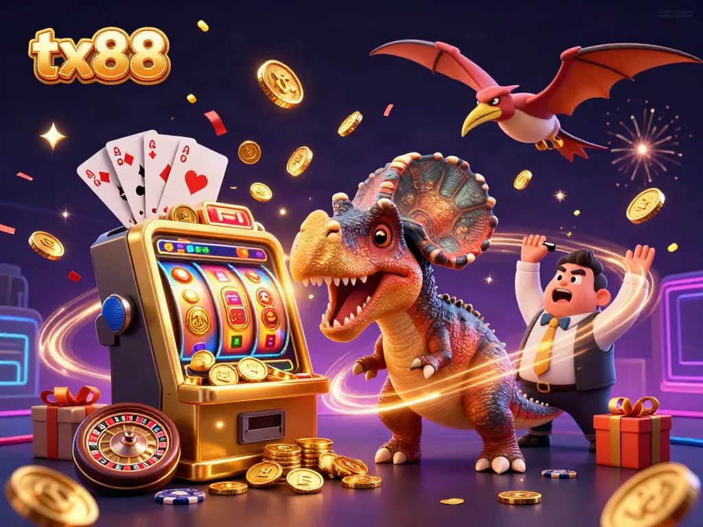 Catch coins with tx88's thrilling slot machine action amid vibrant casino excitement!