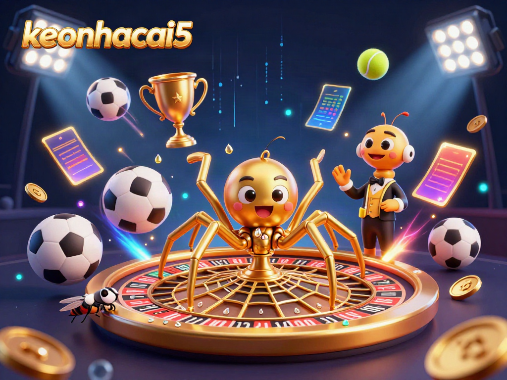 Experience the thrill of sports betting with keonhacai5's dynamic roulette scene featuring a betting spider and croupier.