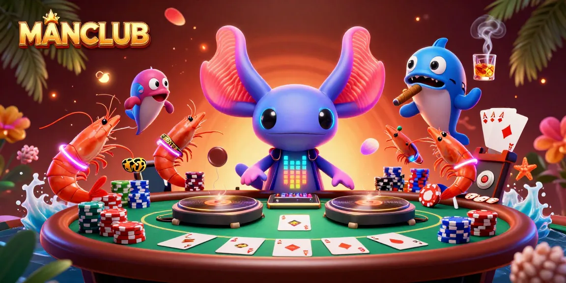 Experience thrilling gameplay at MANCLUB with vibrant characters, poker action, and immersive 3D illustration.