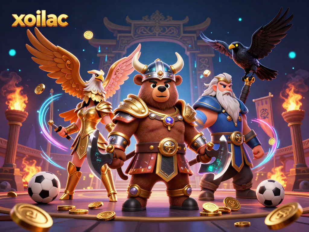 Join the thrilling action with xoilac as the Viking bear and Valkyrie eagle lead the sports betting adventure.