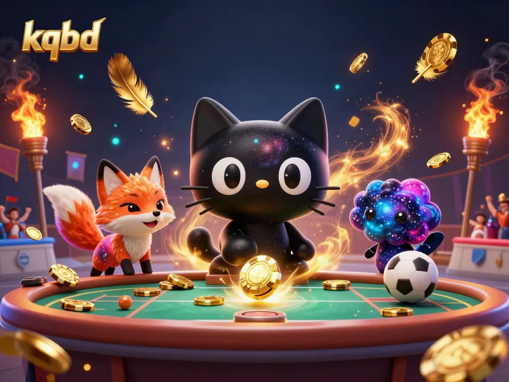 Kqbd transforms sports betting excitement with a vibrant cosmic illustration of creatures and betting tokens.