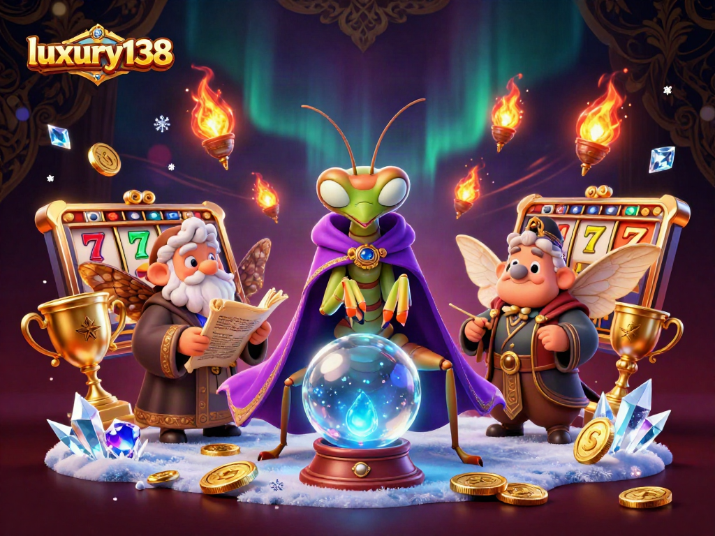 Experience exciting gameplay with luxury138's slots surrounded by vibrant 3D characters and dynamic game elements.