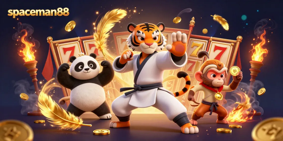 Spin the reels at spaceman88 with a kung fu tiger, panda disciple, and a clever monkey among dynamic casino elements.
