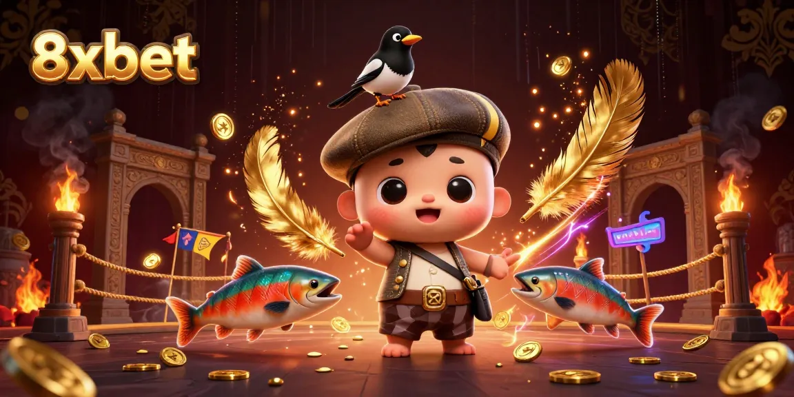 Experience the exciting world of 8xbet with cute characters and gold-filled gaming elements.
