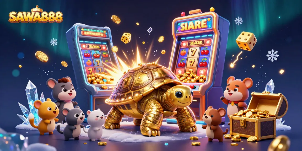 Play exciting slots at SAWA888 with golden tortoise pinball and jackpot symbols