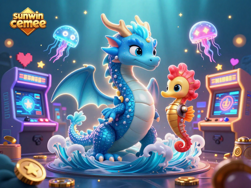 Engage with sunwin cemee featuring a vibrant underwater scene with a majestic dragon and seahorse knight.