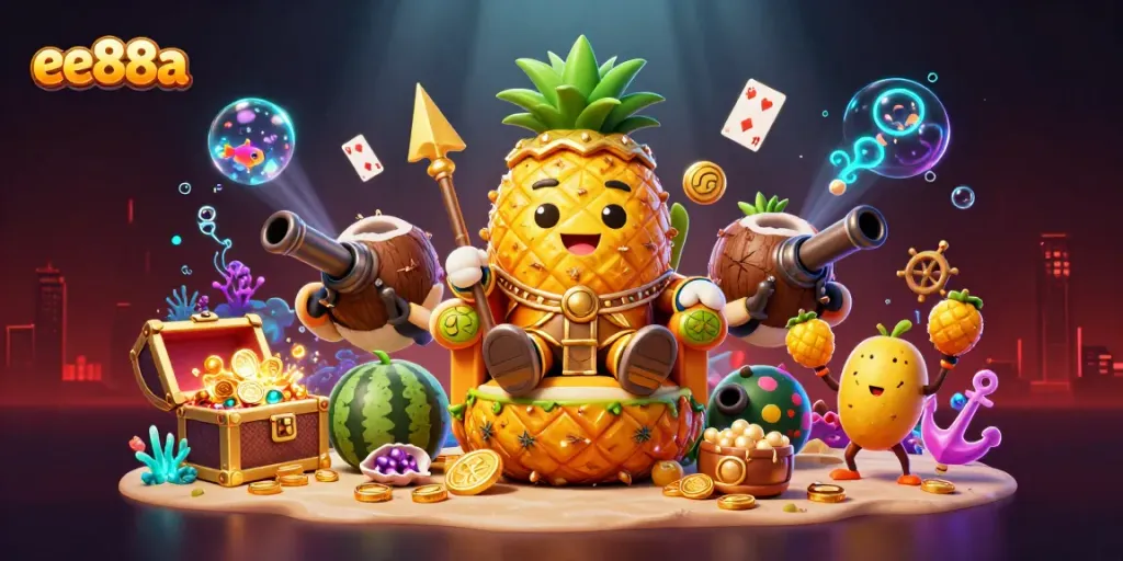 Experience thrilling gaming action at ee88a with vibrant characters and casino elements bursting with excitement.