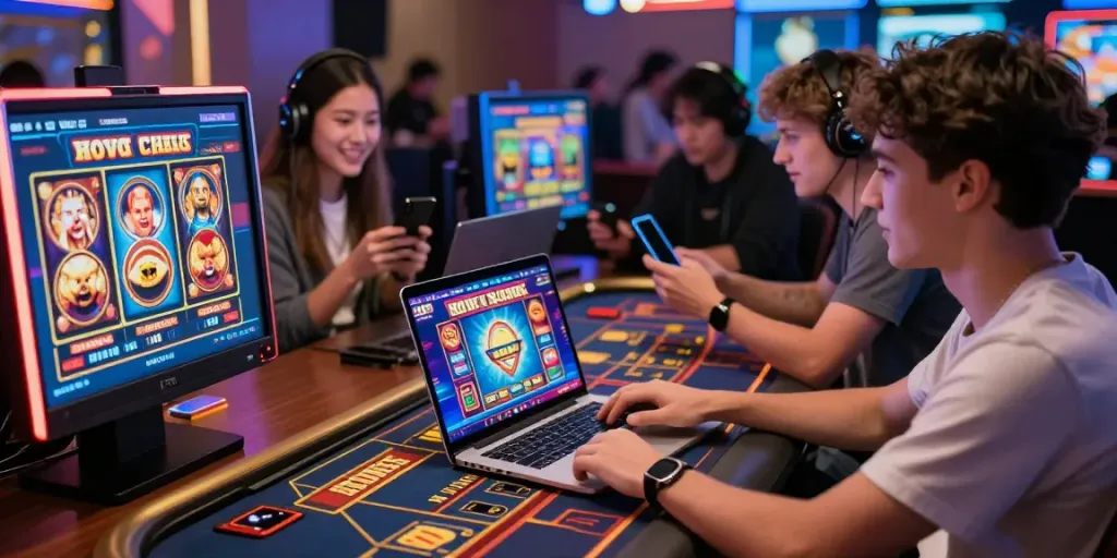 A diverse group of gamers enjoying online entertainment on GEM88, showcasing the vibrant gaming environment.
