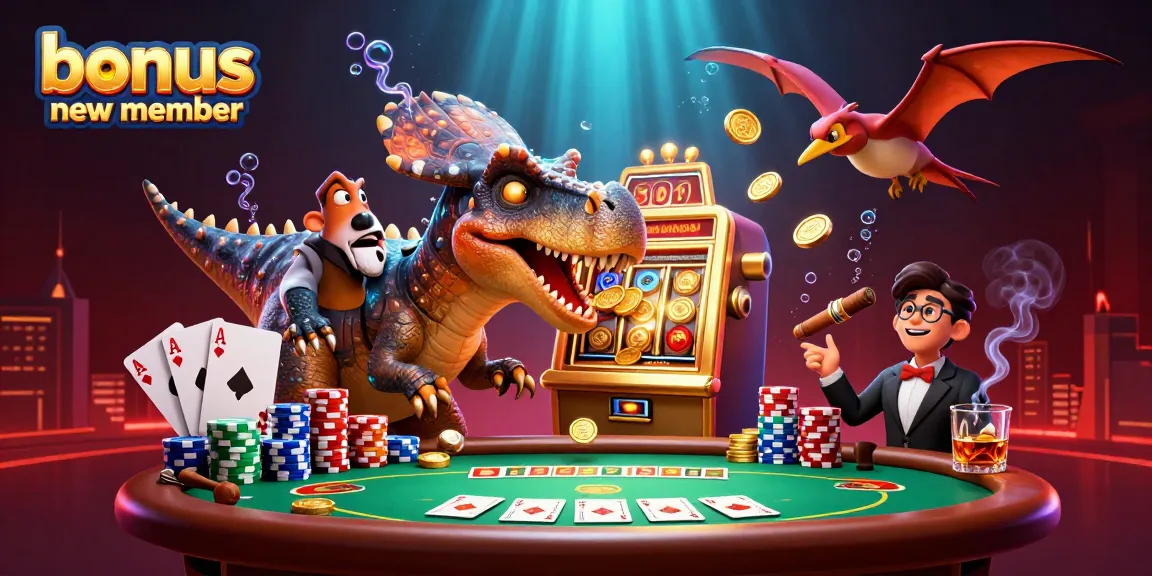 Spin the golden slots with a bonus new member offer, as dinosaurs interact with casino elements