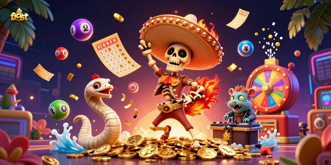 Engage with fe bet's exciting gaming world featuring vibrant 3D characters and dynamic casino elements.