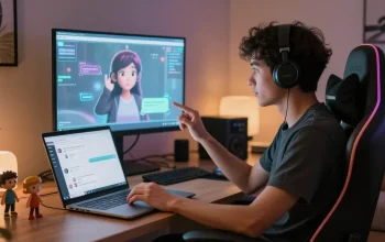 Engaging NSFW AI chat interaction with animated character in a cozy virtual setup.
