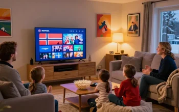 Enjoy family time while buying IPTV Norway subscription on smart TV with cozy living room setup.